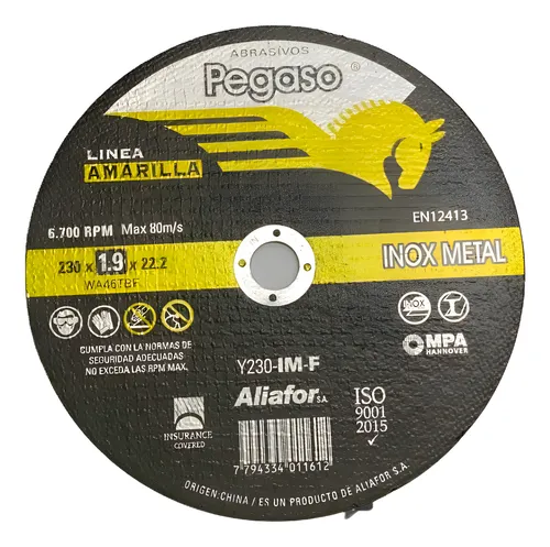 DISCO CORTE METAL 9 PEGASO 230X1.9X22,2 - PL- LINEA AMARILLA Y230-IM-F
